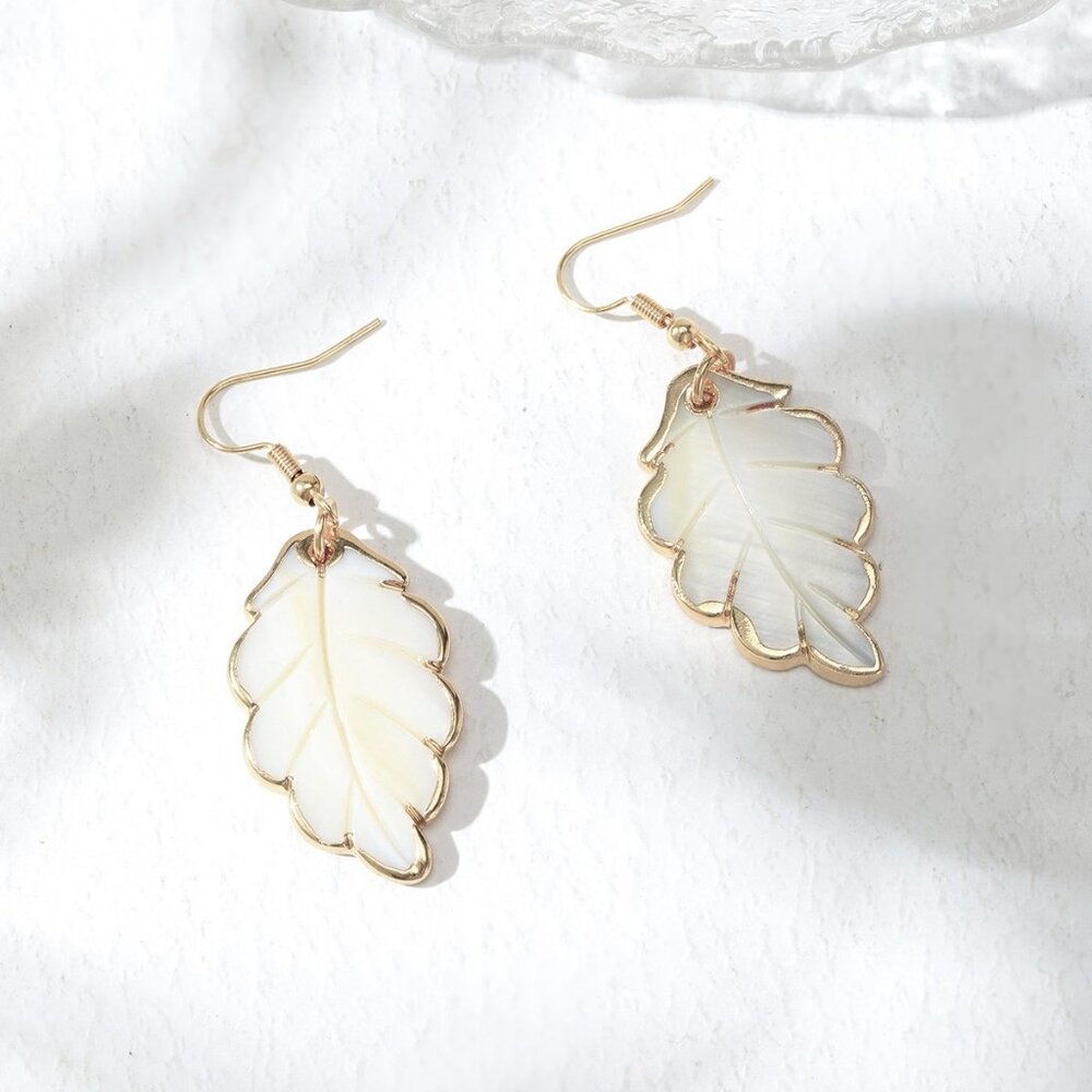 Mother of Pearl Leaf earrings, Sea Shell earrings